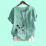 Naiste vabaaja lillemustriga avara pluus Laides puuvillane linane l&uuml;hikeste varrukatega T-s&auml;rk S pruun