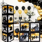 2025 L&otilde;pupeo Dekoratsioonid - 77 TK Must, Kuldne, Valge &Otilde;hupallikastide Komplekt S&otilde;nadega GRAD & &Otilde;hupallid, 2025. Aasta Klassi Tarvikud