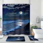 4 tk Luksuslik Ranna Kuu Veekindel Du&scaron;ikardin Dekoratiivne Vannitoakomplekt Libisemiskindel Vaip WC-kaane Kate Vannimatt Ja 12 Konksu 4pcs-full set