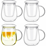 4 tk Klaasist teetass koos s&otilde;ela ja kaanega 16,9 oz L&auml;bipaistvast klaasist kruus s&otilde;ela ja kaanega Lihtne filtreerimine Klaasist teekruus other puhas
