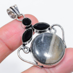 Natural Zebra Jasper, Spinel 925 Sterling Silver Jewelry Pendant 2.13 i3i44