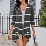 Naiste mustriga ebaregulaarne kolmveerandvarrukatega kardigan taskujakiga XL