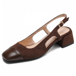 Naiste sandaalid Suvekingad 2025 Madalad kontsad Ruudukujuline Kinnine nina Must Pruun Jalatsid Kingad T&uuml;drukud Mugavad 34 pruun