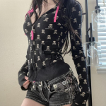 2KWEIRD Punk Kapuutsiga Y2k Riided Kuum T&uuml;druk Slim Lukuga Kapuutsiga Dressipluus Mantlid Streetwear Gooti &Otilde;huke Jakk Gooti Harajuku Vintage Topid S must