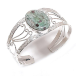 Natural Ruby Fuchsite Gemstone 925 Sterling Silver Cuff Bangle Adjustable b5a08