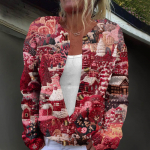 Naiste mood tr&uuml;kitud pikkade varrukatega kootud kardiganist n&ouml;&ouml;biga sulejope XL veini