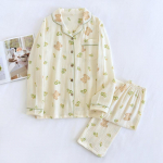 Armsad armsad pidžaamakomplektid naiste topeltmarli kortsud puuvillased magamisriided, pikkade varrukatega multifilmi puhtast puuvillast pidžaamad 2XL