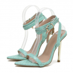 Suvised naiste moeotsaga terava varbaga metallist &otilde;hukesed k&otilde;rged kontsad Seksikad sandaalid Gladiator pahkluu pandlaga tikkjalatsid mustad sinised 41 must