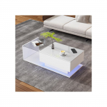 Kohvilaud - MUVOE - 100x50x32 cm - L&auml;ikiv valge - Karastatud klaas - Integreeritud LED-valgustus valge