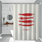 Retro K&ouml;&ouml;k Kala Sinine Sardiinid Punane Krabi Tuunikala Lihtne Du&scaron;ikardin Vannitoa Du&scaron;ikardin Lihtsalt Puhastatav H&otilde;&otilde;rutav Kerge L&auml;bipaistmatu 150x180 cm