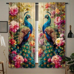 2 tk - Retro Paabulinnud ja Lilled - Kardinad, Magamistoa ja Elutoa Kaunistus, Kodu Kaunistus, Elutoa Kaunistus 14Wx39L(35x100CM)x2&Rod Pocket