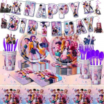 K-POP Sinine N&otilde;iak&uuml;tt Teemaline Lauan&otilde;u, Paberitaldrikud, Paberitopsid, Lauakatted, B&auml;nnerikomplektid, S&uuml;nnip&auml;evapeo Kaunistustarvikud Witch Hunters Cutlery Set