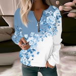 Naiste Dressipluus Pullover Basic Quarter T&otilde;mblukuga Pikkade Varrukatega Print Lilled Pusa vabaaja topp XXXL taevasinine v&auml;rv