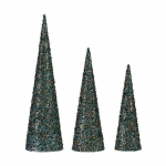 D&eacute;coration de No&euml;l - C&ocirc;nes en plastique - Paillettes bleues et dor&eacute;es - Triangulaire - Mixte sinine