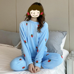2-osaline maasika flanellp&uuml;ksikomplekt naistele Soe magamisr&otilde;ivaste &uuml;likond Korall Majapidamisriided S&uuml;gis Talv Samet Paksendatud Kawaii One size hall