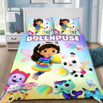 Multikas tekikate padjap&uuml;&uuml;r Voodipesu komplekt Gabby's Dollhouse T&auml;iskasvanud Poiss T&uuml;druk Magamistoa kaunistus Lapsed &Uuml;hekohaline Kahekohaline Suur suurus EU Single(135*200cm)3pcs