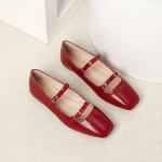 Vintage Mary Jane Lamedad Kingad Naistele Vabaaja Elegantne Kinga Mugav Ruudukujuline Nina Slip-On Topeltrihmega Ballet Lamedad Kingad Naiste Kunstnahast T&ouml;&ouml;kontori Kingad 35 burgundiapunane