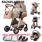 BAZARLAND30.Poussette 3 en 1 B&eacute;b&eacute; Combin&eacute;e Si&egrave;ge-Auto Nacelle Trio R&eacute;versible R&eacute;glable Haute Qualit&eacute; Roues increvables Canne. KAKI