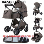 BAZARLAND30.Poussette 3 en 1 B&eacute;b&eacute; Combin&eacute;e Si&egrave;ge-Auto Nacelle Trio R&eacute;versible R&eacute;glable Haute Qualit&eacute; Roues increvables . CHOCOLAT