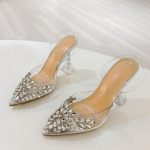 Liyke Elegantne Terava Ninaga L&auml;bipaistvad K&otilde;rged Kontsad Pulma- ja L&otilde;petamispeo Kingad Moodne Kristall-Teemant Neetidega PVC L&auml;bipaistvad Sandaalid Naiste Kingad 35 h&otilde;be