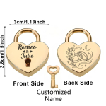 1PC Creative love wish Custom Name Engrave Padlock Mini Heart Shaped Lock Wedding Keyed Padlocks Couple Wishing Lock DZS107-golden beige