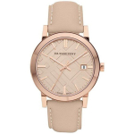 Burberry BU9014 Beež sihver Nahkrihm Naiste k&auml;ekell 38mm roosa kuldne v&auml;rv