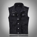 Meeste vest Meeste naastudega teksavest Varrukateta biker-jakk S&auml;rk Vest Kulutatud teksast top Punk-rock vest XXXL must