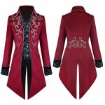 Keskaegne Tuxedo Steampunk Vintage viktoriaanlik pikkade varrukatega tuulepluus Keskaegne vintage &uuml;likond, printsi kost&uuml;&uuml;m meestele meeste aurupunk S punane