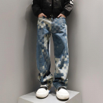 Kevad Uus Stiil Ruuduline Mosaiik Denim P&uuml;ksid Meeste Jacquard L&otilde;tvad Laiad P&uuml;ksid M