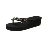 Naiste Rhinestone kiilpl&auml;tud 5cm k&otilde;rge kontsaga veinipunased kristall-t-rihmikud Suvised platvormpl&auml;tud Libisemiskindlad rannakingad Vabaaja slaidid 37 black