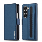 Ehtsa Nahaga Kaardipesa Rahakott &Uuml;mbris Samsung Galaxy Z Fold 7 6 5 4 3 jaoks koos S Pen'i Pesaga ja Kaardi Hoidjaga &Auml;riline Magnetiline Kate Galaxy Z Fold6 sinine