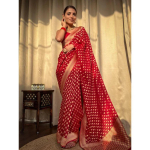Kuninglik Banarasi pehme siidist saree &ndash; Ajatu Zari ja žakaariga elegants punane