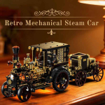H1003 Retro mehaaniline auruauto ehitusklotsid, k&otilde;rge raskusastmega hariduslik vintage-autode mudel, 1331 tk DIY kokkupandav klotsm&auml;nguasi brown