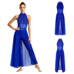 T&uuml;drukute Tantsuv&otilde;istluse Bodysuit Kivist Halter Seljata Tight Mesh Flowy Layer Unitard Lava Esituseks S sinine