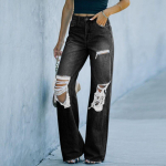 Mood Naiste Baggy Cargo Teksad K&otilde;rge v&ouml;&ouml;kohaga laia s&auml;&auml;rep&uuml;ksid Naistele T&auml;navar&otilde;ivad Sirged p&uuml;ksid Vintage Hole Pant M gray