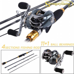 &Otilde;ngeritva rull Combo 4 sektsiooniga s&uuml;sinikkiust p&uuml;&uuml;gikepp 11+1BB p&uuml;&uuml;girullid Bassi &otilde;uekap&uuml;&uuml;k 2.1M Rod&Reel Left Hand