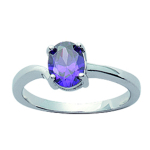 Bague Argent 'Unique' Am&eacute;thyste argent&eacute; (rhodi&eacute;) - 6x8 mm 54 lilla
