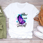 T-s&auml;rk Moodriided Naiste Akvarellprinteriga Naister&otilde;ivad Liblikad Kirjad L&uuml;hikeste Varrukatega Tr&uuml;ki T-s&auml;rk Casual Cartoon Graafiline T-s&auml;rk S valge