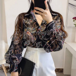Lanter Sleeve Sifonki s&auml;rk naistele Mood 2022 Lillemustriga vintage pluusid Naiste vabaaja naiste s&auml;rgid lahtised topid 21537 S