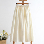Jaapani Mori Girl Summer Women Solid Lihtne A-joonega seelik K&otilde;rge v&ouml;&ouml;kohaga aprikoosipuuvillane linane seelik Elegantne vaba midi seelik S