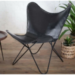 K&auml;sitsi valmistatud Black Buffalo Leather Butterfly Chair Lounge Relax Tugitool Kodukaunistus 36x29.5x29.5 must