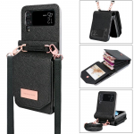 Crossbody Lanyard nahast rahakoti&uuml;mbris Samsung Galaxy Z Flip 4 Flip3 5G Funda Luxury Folio rahakoti koti kaardihoidja telefoni kate Samsung Z Flip 4 must