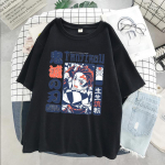 Jujutsu Kaisen Anime Gojo Satoru Prindiga T-s&auml;rk naiste vabaaja br&auml;nditop 2021 suvine l&uuml;hikeste varrukatega avara ja pehme naiste T-s&auml;rk S must