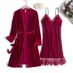 Veluurpitsist hommikumantel &Ouml;&ouml;riided Femme Twinset pulmamantli komplekt V-kaelusega magamisriided vabaaja seksikas kodu hommikumantel puhkeriided XL burgundiapunane