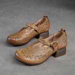 Johnature &Otilde;&otilde;nes hingavad naiste sandaalid Ehtsast nahast Retro Med kontsad pumbad Mugavad &uuml;mmargused jalan&otilde;ud 36 khaki