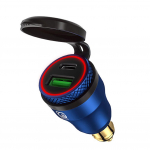 Alumiiniumist DIN Hella pistik 30W 5A toiteallika mootorratta topelt-USB laadija QC3.0 toiteadapter Veekindel 12V-24V BMW Ducati jne Hella DIN-pesa jaoks 5.8x2.8x2.8cm sinine/punane