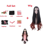 Anime Demon Slayer Kimetsu No Yaiba Kamado Nezuko Kimono Cosplay Kost&uuml;&uuml;mi Riided Full Set-S roosa
