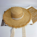 Sombrero de rafia con lazo para mujer, sombrero plano de paja, con lazo, para playa y mar, color blanco y negro, novedad 56-58cm
