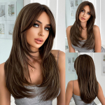 ALAN EATON s&uuml;nteetilised parukad, pikad sirged kihiline soeng Ombre tumepruun blond hall tuhkpunane tukkidega naiste parukas