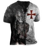 Suurem&otilde;&otilde;tmeline T-s&auml;rk meestele Vintage 3D Print R&otilde;ivad Templars Knight Henley T-s&auml;rgid Gooti V-kaelusega L&uuml;hikeste Varrukatega T-s&auml;rk Kevadsuvi 4XL